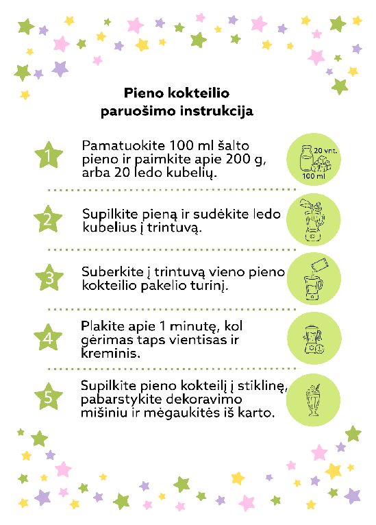 Pieno kokteilio paruošimo instrukcija